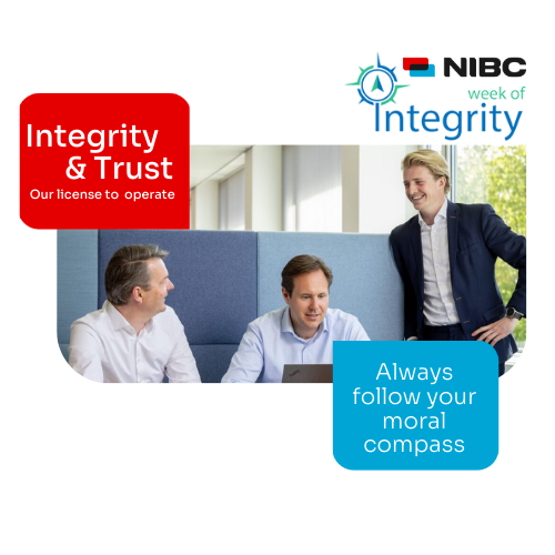 Logo van NIBC Integrity Week met de tekst Integriteit & Vertrouwen en Volg altijd je morele kompas.